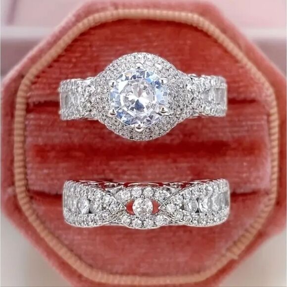 Shimmering stacking wedding ring set sz 8 - Picture 3 of 7